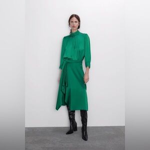 Zara GUC High Neck Satin Blouse Top Size XS Long Sleeve